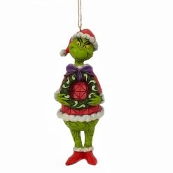 Grinch With Wreath Hanging Ornament -by Jim Shore