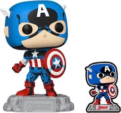 FUNKO Pop! & Pin: The Avengers: Earth's Mightiest Heroes - 60th Anniversary, Captain America With Pin, Amazon Exclusive -Toy World Shop 61KFcAazp8L. AC SL1300