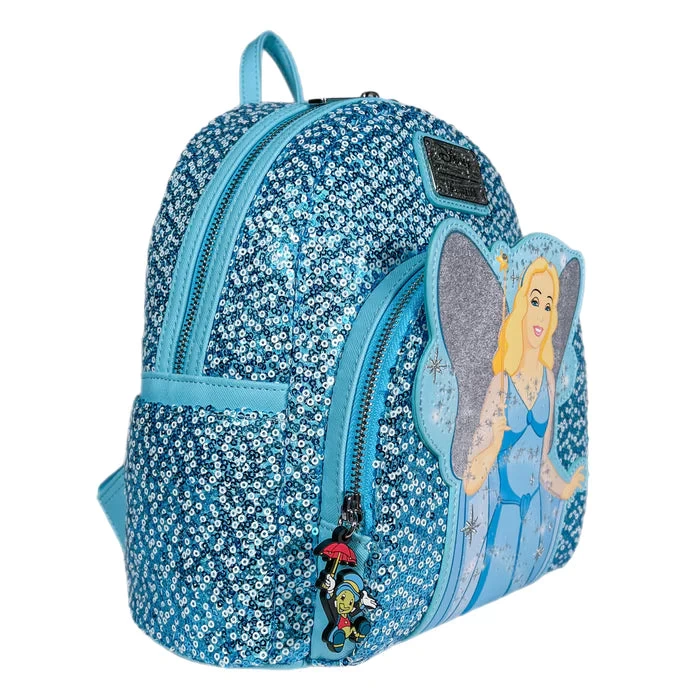 LOUNGEFLY Pinocchio's Blue Fairy Sequin Mini Backpack - USA Exclusive 7 LOUNGEFLY Pinocchio's Blue Fairy Sequin Mini Backpack - USA Exclusive - Image 5