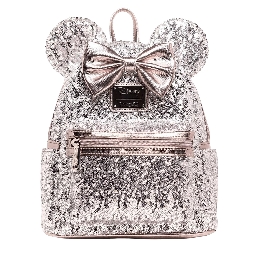 Disney Loungefly: Minnie Mouse Silver Sequin Mini Backpack - Exclusive 3 Disney Loungefly: Minnie Mouse Silver Sequin Mini Backpack - Exclusive