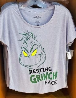 Universal Studios Resting Grinch Face Glitter Ladies Shirt