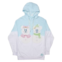 LOUNGEFLY Mickey & Minnie Pastel Snowman Hoodie -Toy World Shop WDLFHD0037S LFDISNEYMICKEYANDMINNIEPASTELSNOWMANUNISEXHOODIE4453FRONT