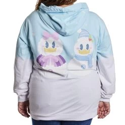 LOUNGEFLY Mickey & Minnie Pastel Snowman Hoodie -Toy World Shop WDLFHD0037S LFDISNEYMICKEYANDMINNIEPASTELSNOWMANUNISEXHOODIEHEATHERBACK